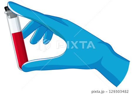 Gloved Hand Holding Blood Sample Test Tube 129303482