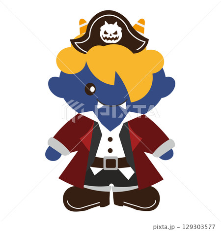 ハロウィンで海賊のコスプレをした青鬼のイラスト ハロウィンで海賊のコスプレをした青鬼のイラスト 129303577