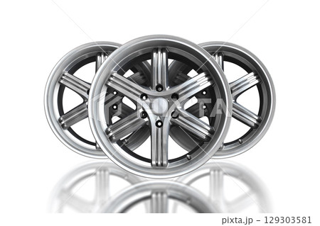Premium alloy wheels with modern 6-spoke design on white background 129303581