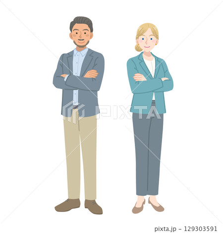 腕組みをするスーツを着た外国人の男女 129303591