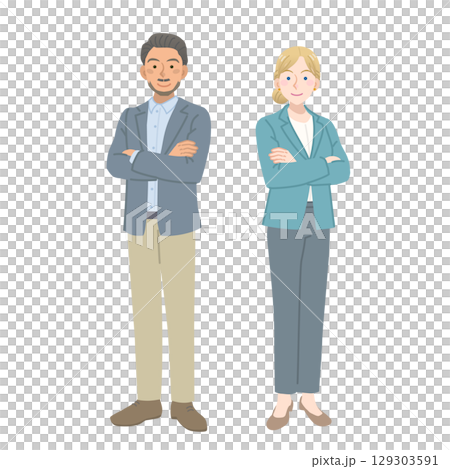 腕組みをするスーツを着た外国人の男女 129303591