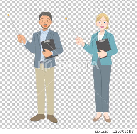 説明をするスーツを着た外国人の男女 説明をするスーツを着た外国人の男女 129303593