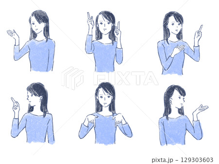 様々な方向へ指差しをする若い女性セット 様々な方向へ指差しをする若い女性セット 129303603