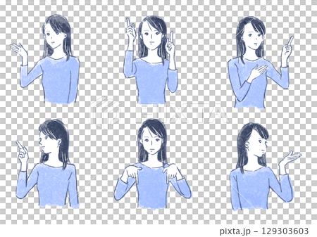 様々な方向へ指差しをする若い女性セット 様々な方向へ指差しをする若い女性セット 129303603