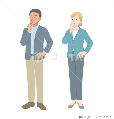 疑問に思うスーツを着た外国人の男女 129303607