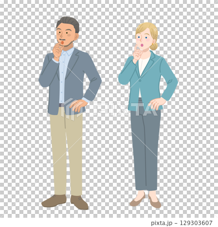 疑問に思うスーツを着た外国人の男女 129303607