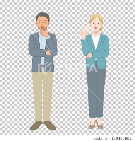 Foreign men and women in suits coming up with ideas 129303608