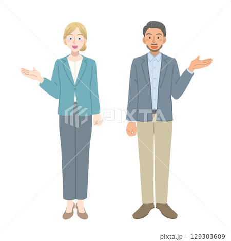 案内をするスーツを着た外国人の男女 129303609