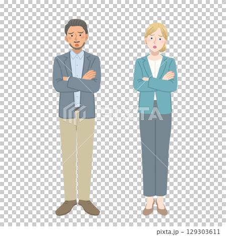 身著麻煩西裝的外國男人和女人 身著麻煩西裝的外國男人和女人 129303611