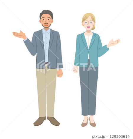 案内をするスーツを着た外国人の男女 129303614