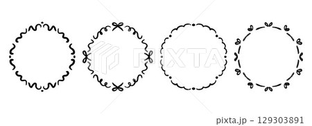 Hand drawn circle wavy frame set. Romantic curly ribbon border collection. Vector cute doodled cadre frames. Curved squiggly round border pack for invitation, wedding party, birthday, greeting design Hand drawn circle wavy frame set. Romantic curly ribbon border collection. Vector cute doodled cadre frames. Curved squiggly round border pack for invitation, wedding party, birthday, greeting design 129303891