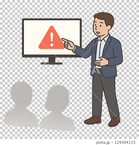 一名員工在會議上指著警告螢幕進行解釋 129304115