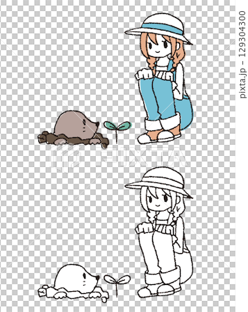Hand-drawn girl and mole 129304300