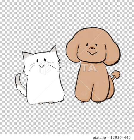 笑顔で正面を向く犬と猫 129304446