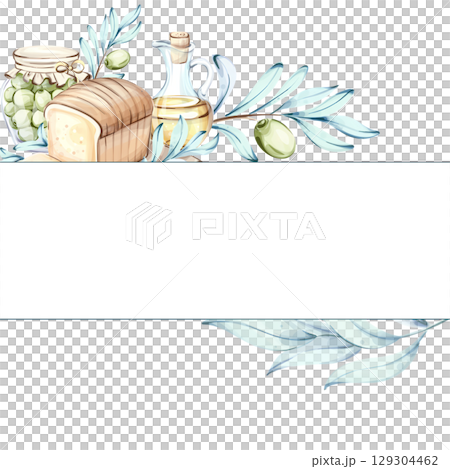 Exploring the beauty of olives and olive oil in vibrant watercolor illustrations of Italian cuisine frame, border, arrangement Exploring the beauty of olives and olive oil in vibrant watercolor illustrations of Italian cuisine frame, border, arrangement 129304462