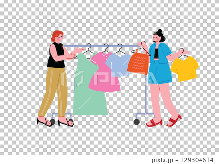 ショップ店員と相談しながら買い物する女性客 129304614