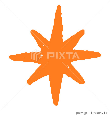Orange crayon sketch star spark shape, scribble sparkle figure chalk or pencil texture, shine symbol kids vector drawing 129304714