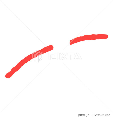Red hand drawn crayon intermittent stripe, pencil texture strip, chalk curve line, vector doodle scribble and squiggle 129304762