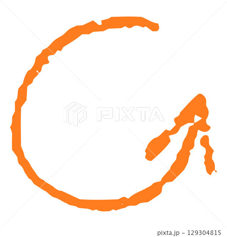 Orange crayon sketch round arrow shape, scribble pointer mark, turn direction sign, vector graphic back chalk stroke 129304815