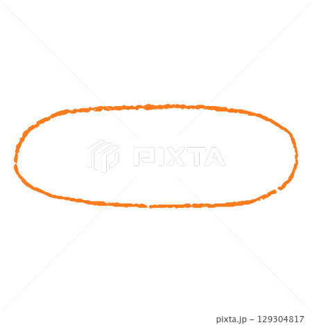 Crayon sketch round shape orange outline, scribble oval figure chalk or pencil texture, kids drawing, doodle text box 129304817