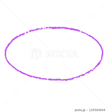 Crayon sketch round shape purple outline, scribble oval figure chalk or pencil texture, kids drawing, doodle text box 129304844