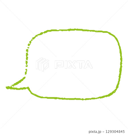Oval speech bubble, hand drawn with green pencil or marker, child's drawing, outline empty shape. 129304845
