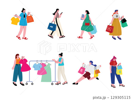 買い物とファッションを楽しむ女性たち 129305115
