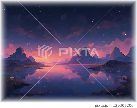 夜の湖 129305206