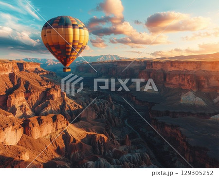Scenic View of Hot Air Balloon Floating Over the Canyon 129305252