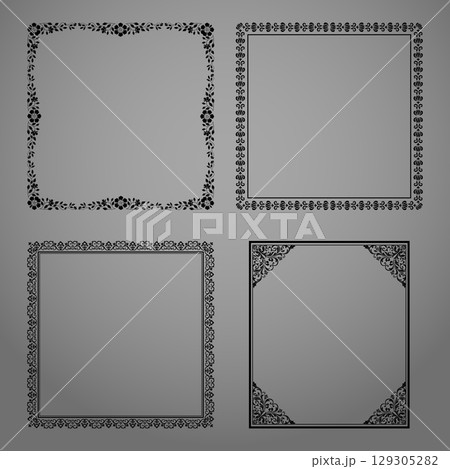 Set of decorative frames Elegant vector element for design in Eastern style, place for text. Floral black and gray borders. Lace illustration for invitations and greeting cards Set of decorative frames Elegant vector element for design in Eastern style, place for text. Floral black and gray borders. Lace illustration for invitations and greeting cards 129305282