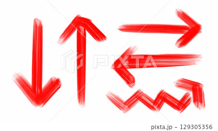 Set of doodle red arrow. vector 129305356