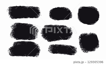 Black Ink Brush Stroke. Isolated on White Background. A bold black brush stroke with rough texture, isolated on a white background. 129305396