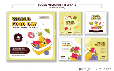 World Food Day Vector Illustration in Flat Cartoon Hand Drawn Social Media PostTemplate World Food Day Vector Illustration in Flat Cartoon Hand Drawn Social Media PostTemplate 129305467