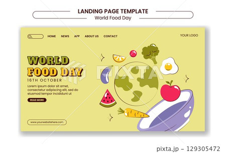 World Food Day Celebration Social Media Landing Page in Hand-Drawn Flat Style 129305472