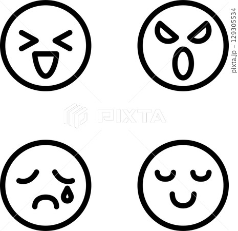 アイコン　人物　顔　表情　絵文字　顔文字　ビジネス　飾り　あしらい　デザイン　イラスト素材セット 129305534