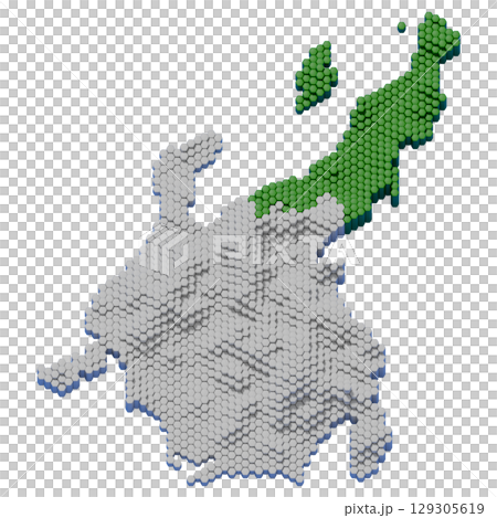 ハニカム構造状の新潟県の立体地図 129305619