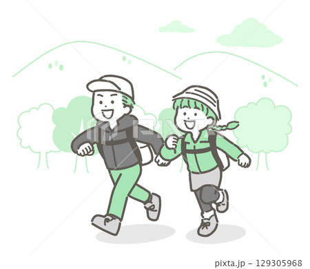 ハイキングをする子どものイラスト 129305968