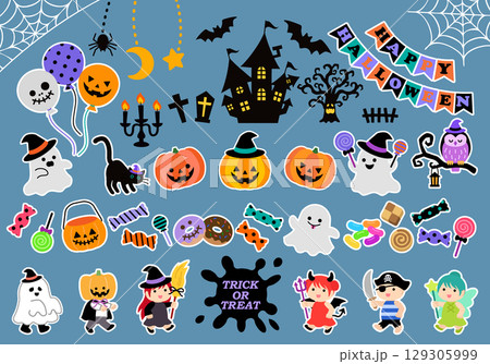 ハロウィン　イラストセット　白いふち付き 129305999
