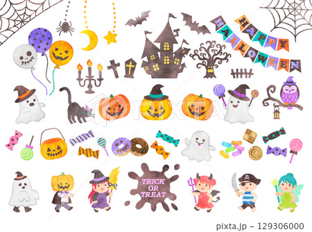 ハロウィン　イラストセット　手描き水彩風 129306000