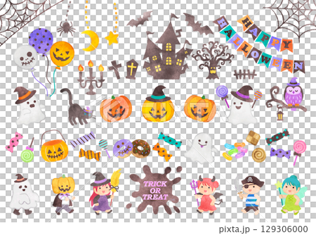 ハロウィン　イラストセット　手描き水彩風 129306000
