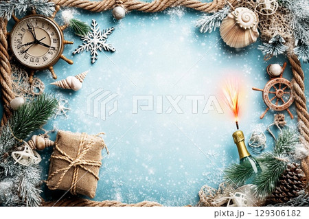 Nautical themed postcard featuring coastal decor and celebratory elements for seaside gatherings Nautical themed postcard featuring coastal decor and celebratory elements for seaside gatherings 129306182