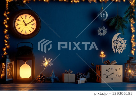Lantern-lit postcard design featuring decorative elements and a festive atmosphere for winter celebrations 129306183