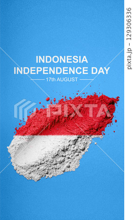 Message of Indonesia Independence Day on 17th August with the red and white colors of the Indonesian national flag. Celebrate Indonesia Independence Day. Concept of Kemerdekaan Indonesia 129306336