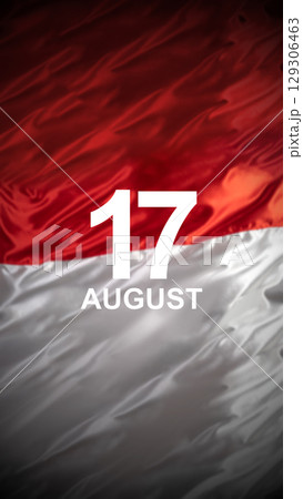 Message of 17th August to celebrate Indonesia Independence Day with an Indonesian national flag background. Concept of Kemerdekaan Indonesia 129306463
