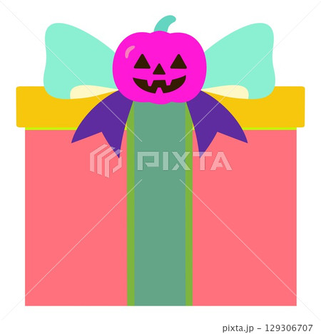 ジャックオーランタンのハロウィンギフトボックス – かぼちゃ付き不気味なリボンアイコン 129306707