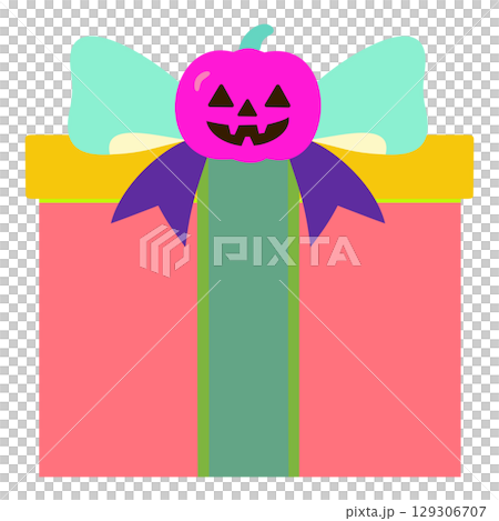 ジャックオーランタンのハロウィンギフトボックス – かぼちゃ付き不気味なリボンアイコン 129306707