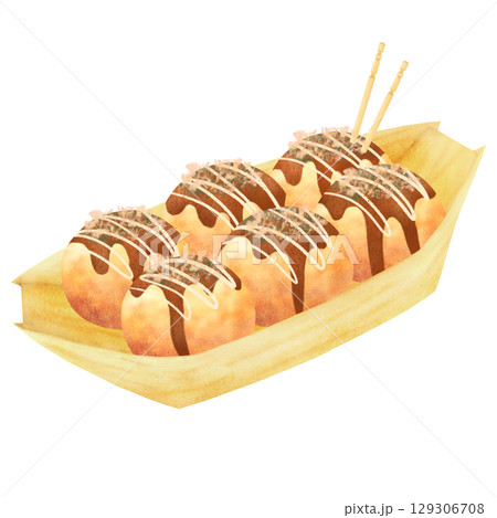 舟皿に入ったたこ焼きのイラスト 129306708