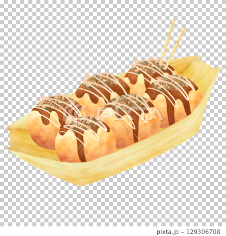 舟皿に入ったたこ焼きのイラスト 129306708