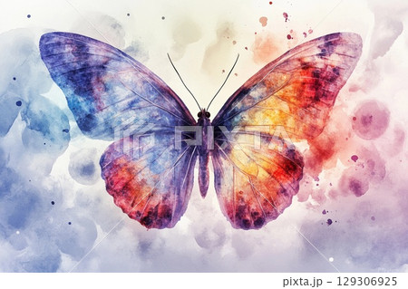 Watercolor butterfly with wings dissolving into air captures vibrant colors in motion Watercolor butterfly with wings dissolving into air captures vibrant colors in motion 129306925