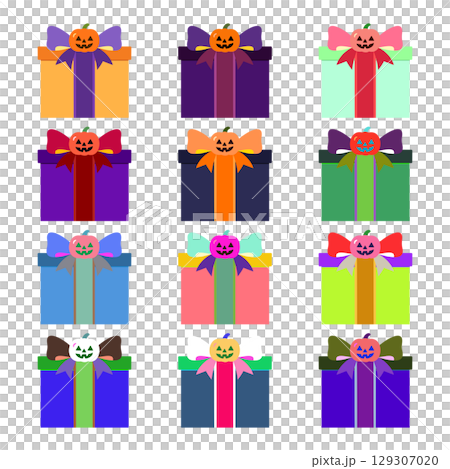 12 Halloween gift box icons - cute pumpkin ribbon present set 12 Halloween gift box icons - cute pumpkin ribbon present set 129307020